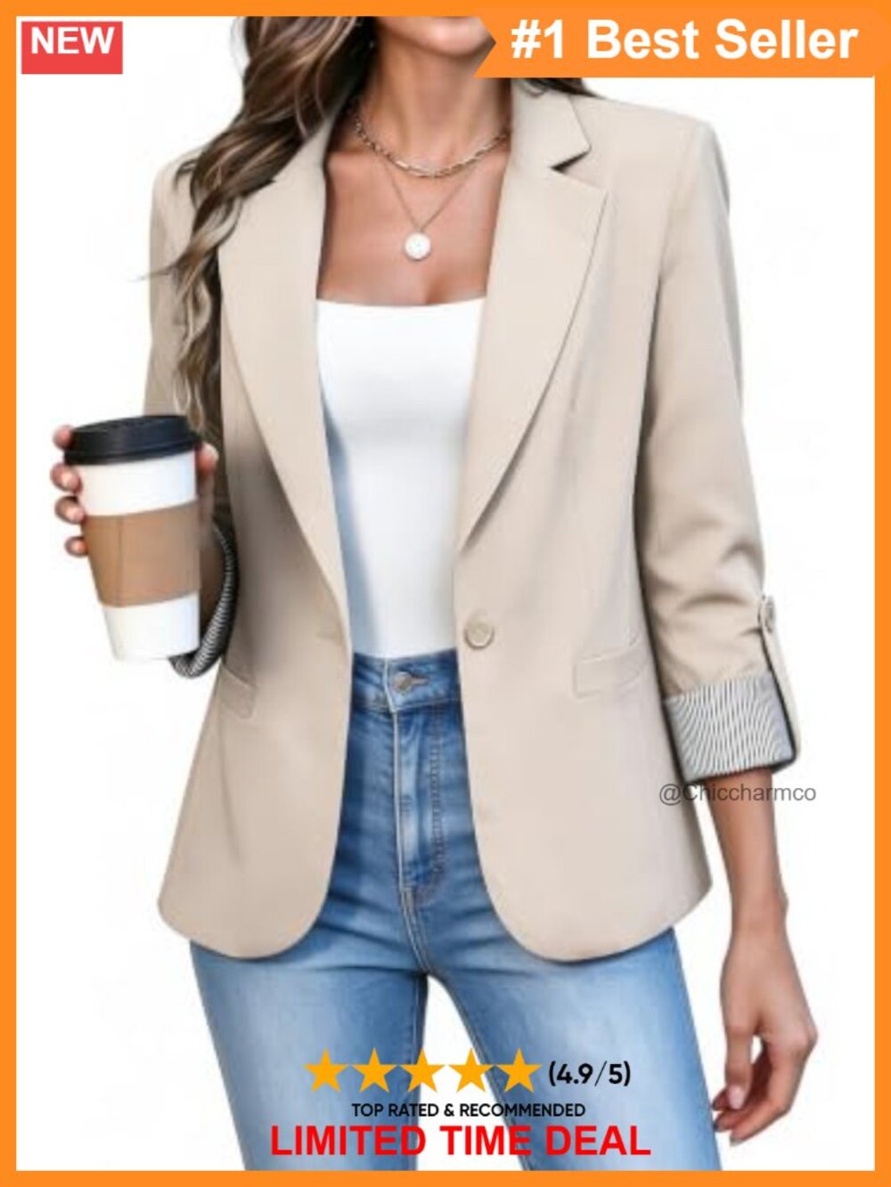 Women's Long Sleeve Business Casual Blazer with Pockets